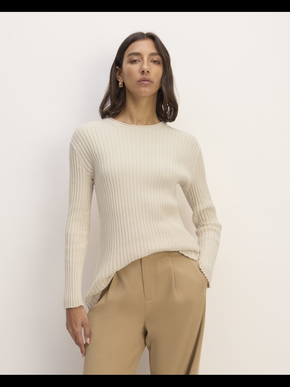Everlane The Cotton Rib Crew Cream Sweater Sz XL